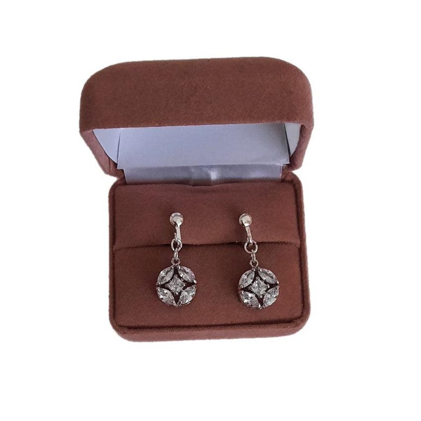 Circular Cubic Zirconia Drop Clip On Earrings