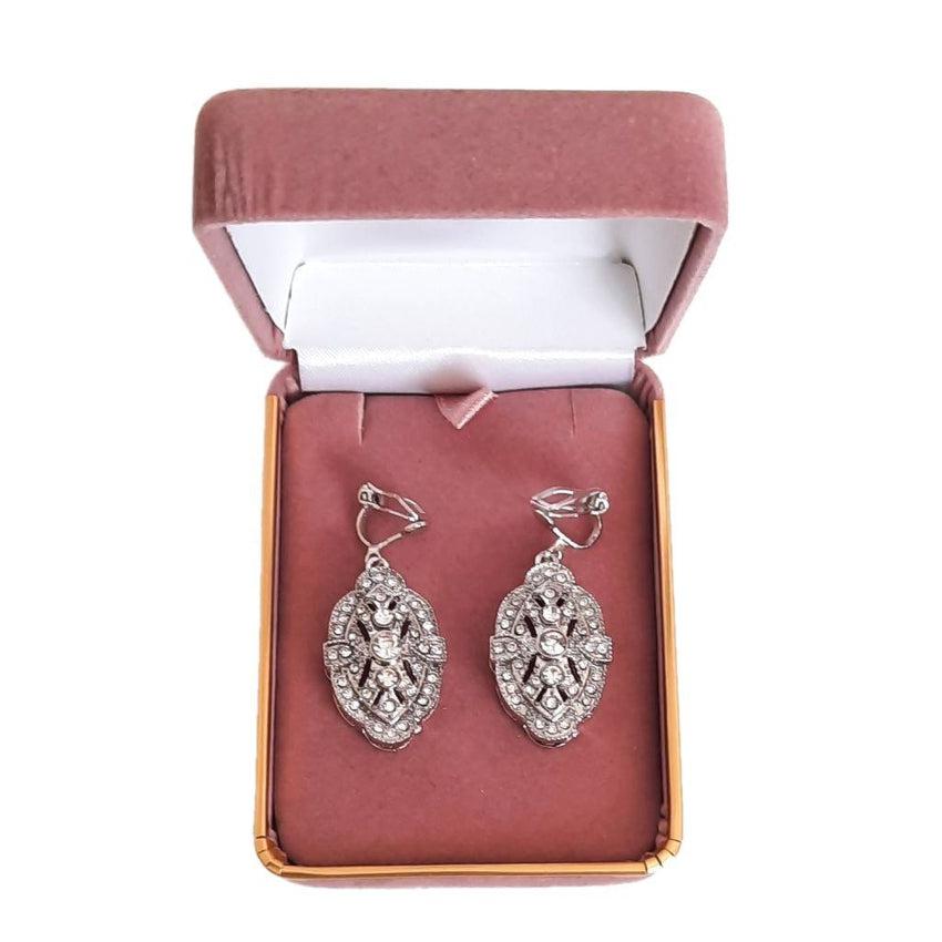 Clear Cushion Diamante Clip On Earrings