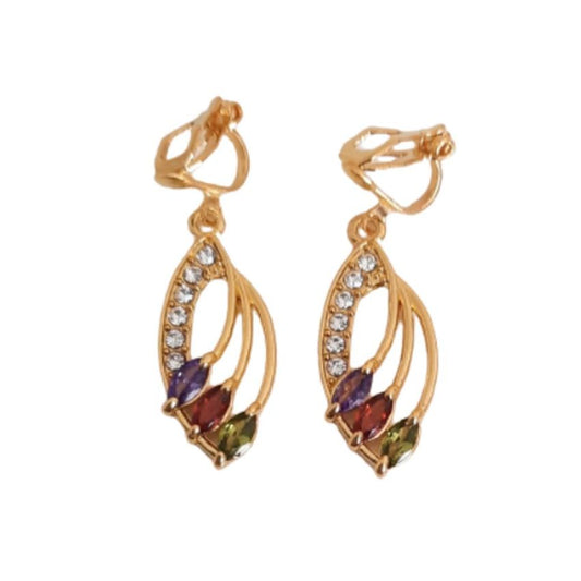 Coloured Crystal Gold Clip On Earrings
