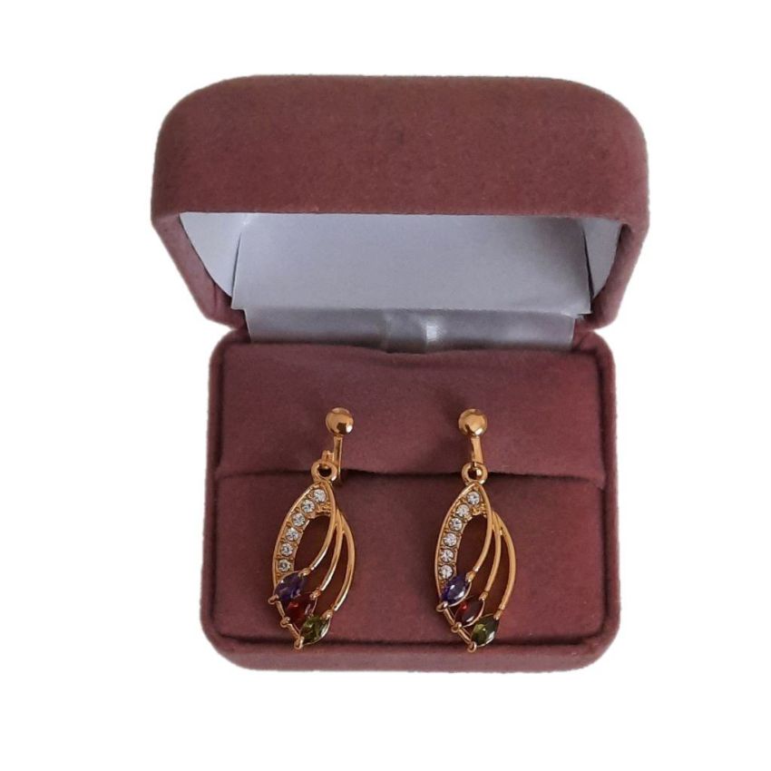 Coloured Crystal Gold Clip On Earrings(2)