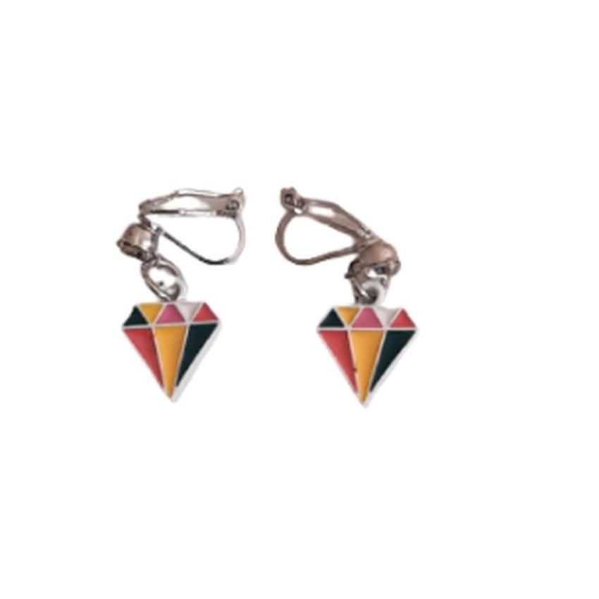 Coloured Diamond Drop Clip On Earrings