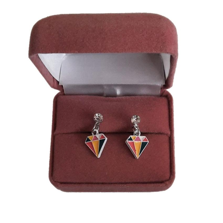 Coloured Diamond Drop Clip On Earrings