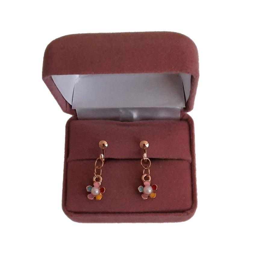 Coloured Flower Pearl Centre Clip On Earrings