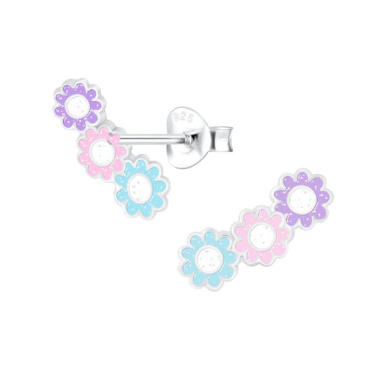 Colourful 3 Flower Sterling Silver Earrings