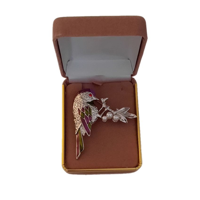 Colourful Bird On A Branch Brooch(2)