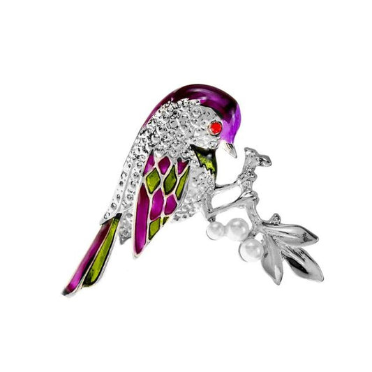 Colourful Bird On A Branch Brooch