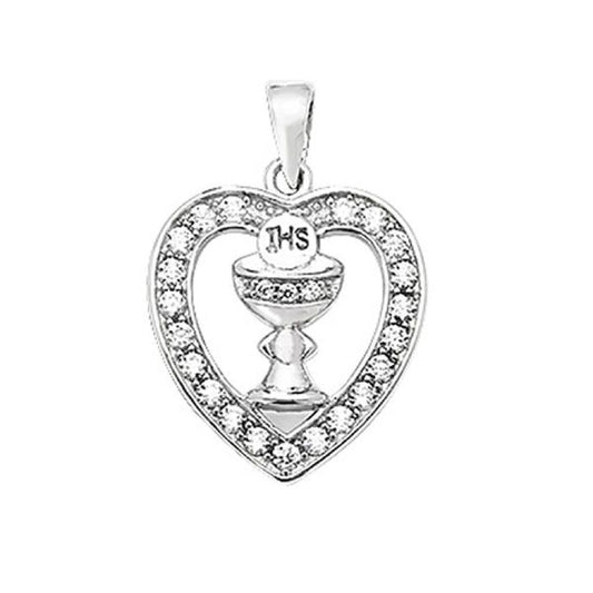 Communion Chalice Cubic Zirconia Heart Pendant