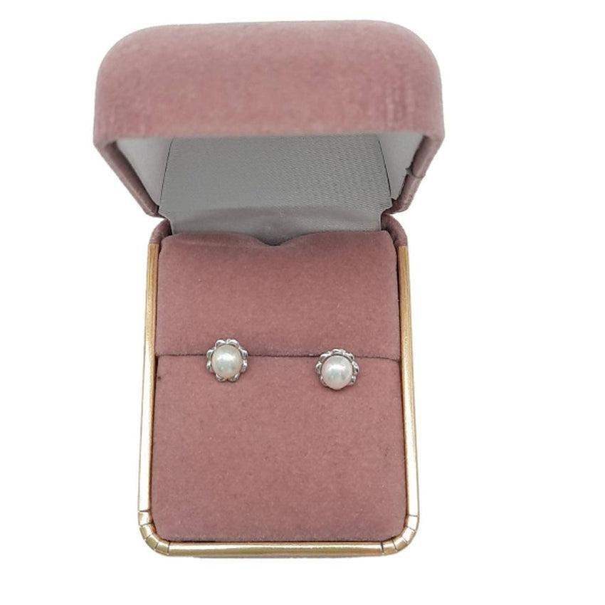 Communion Sized Pearl Stud Earrings in a Sterling Silver Frame