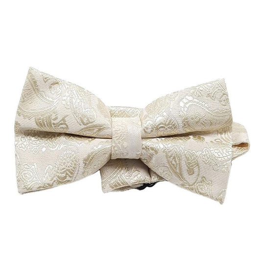 Cream And Gold Paisley Print Bow Tie