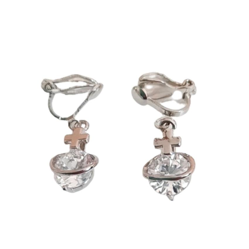 Cross Top Cubic Zirconia Clip On Earrings