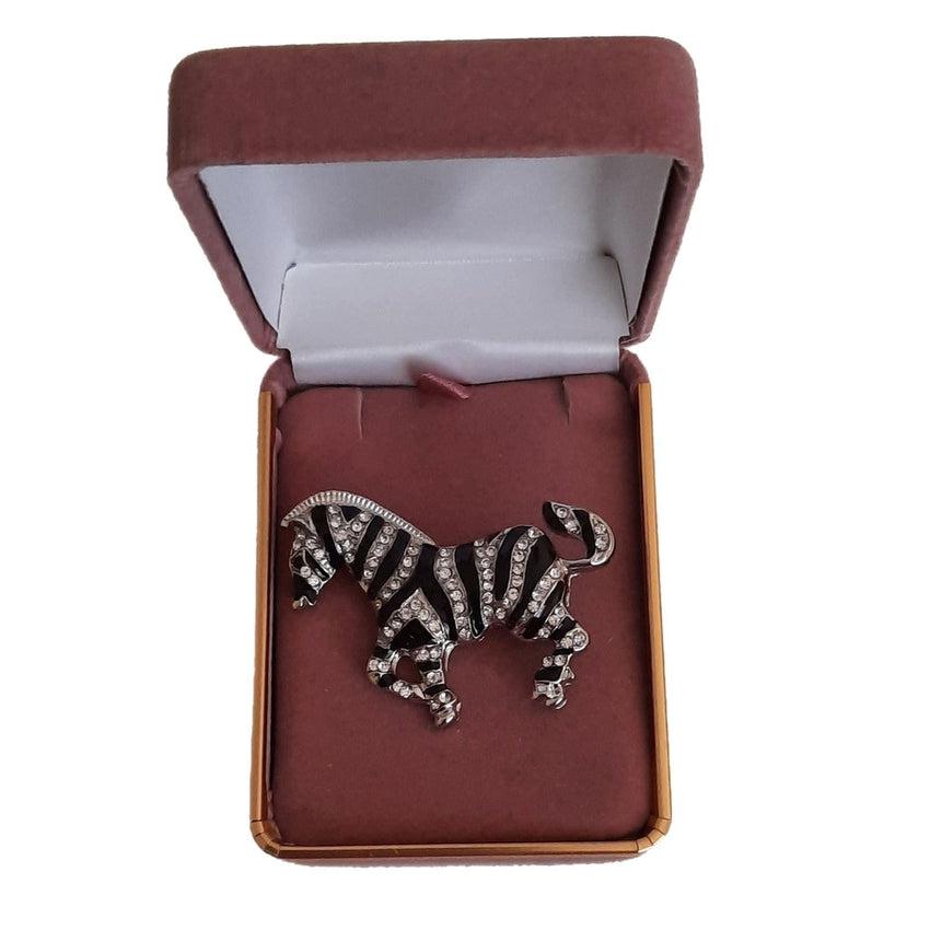Crystal Black And White Zebra Brooch
