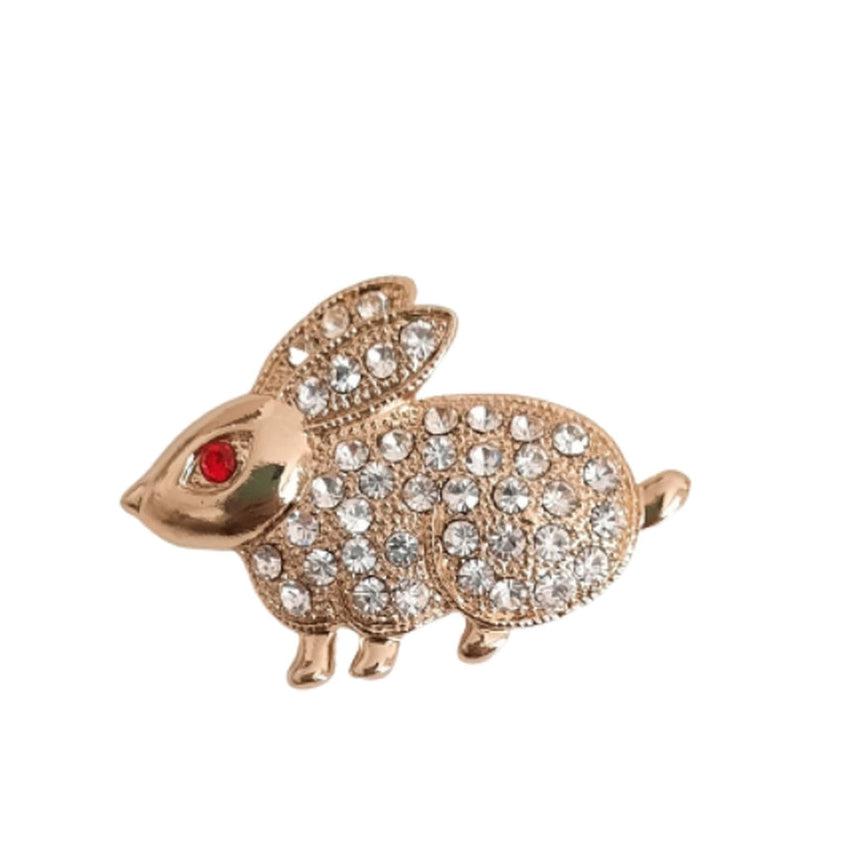 Crystal Gold Tone Bunny Rabbit Brooch