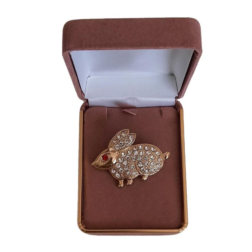 Crystal Gold Tone Bunny Rabbit Brooch