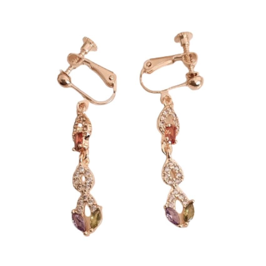 Crystal Multi Colour Drop Clip On Earrings