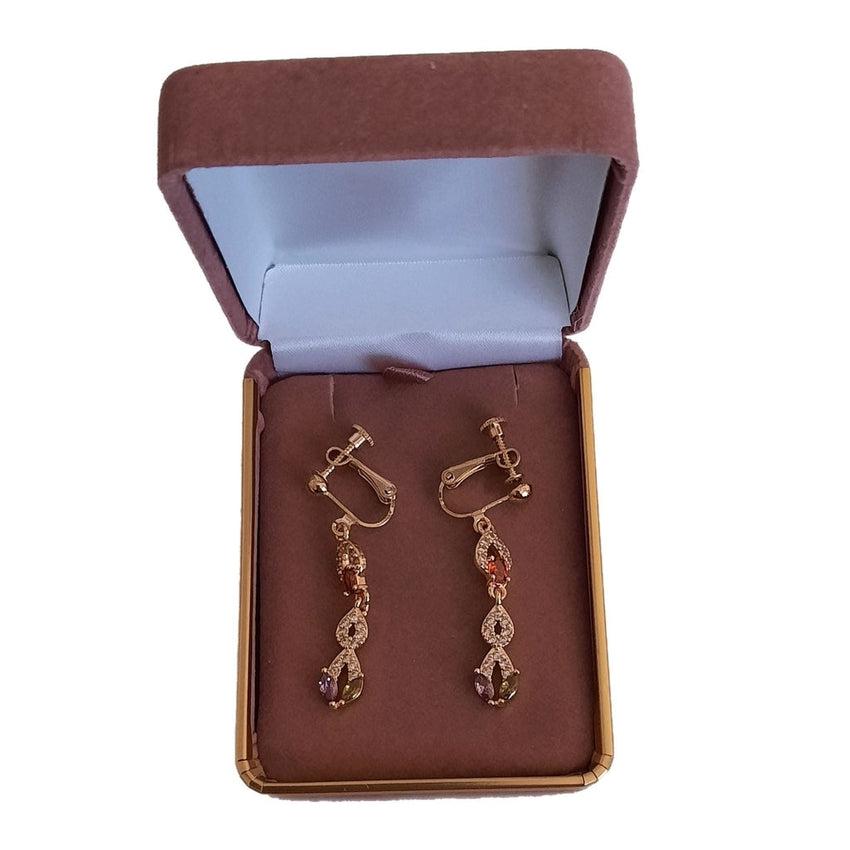 Crystal Multi Colour Drop Clip On Earrings