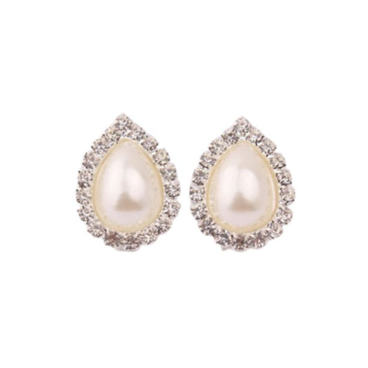 Crystal Pearl Drop Stud Clip On Earrings