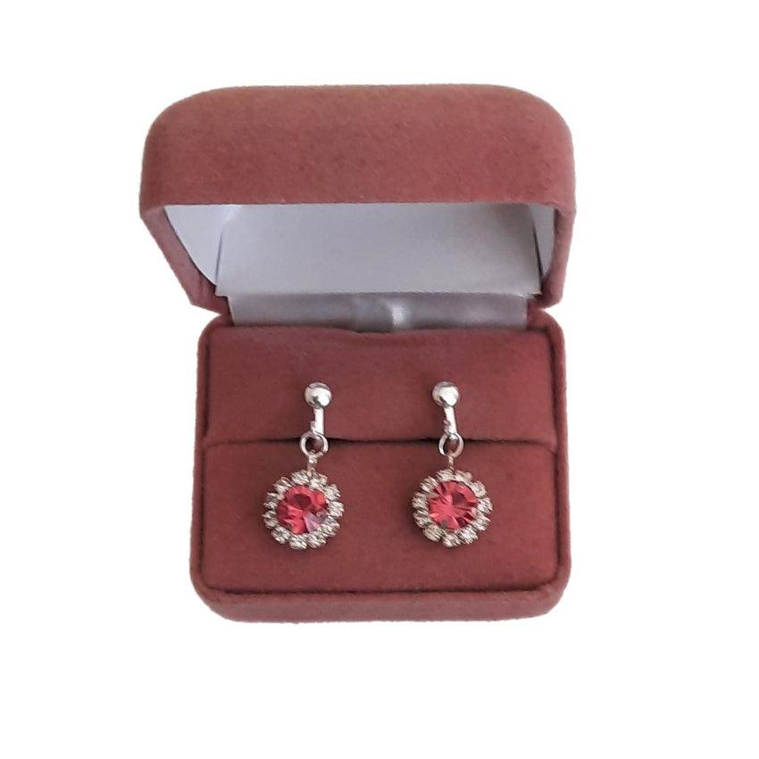 Crystal Pink Flower Drop Clip On Earrings