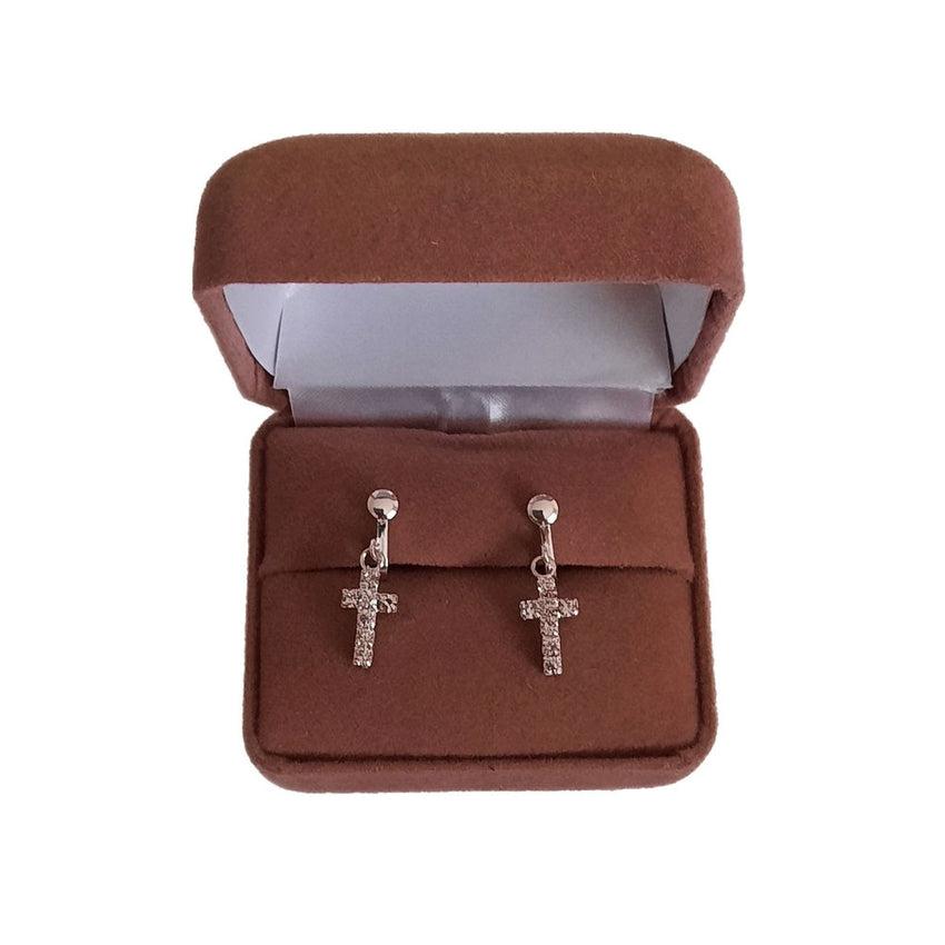 Crystal Square Cross Clip On Earrings