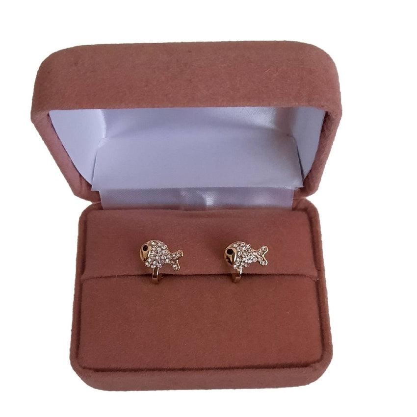 Crystal Stone Fish Girls Clip On Earrings