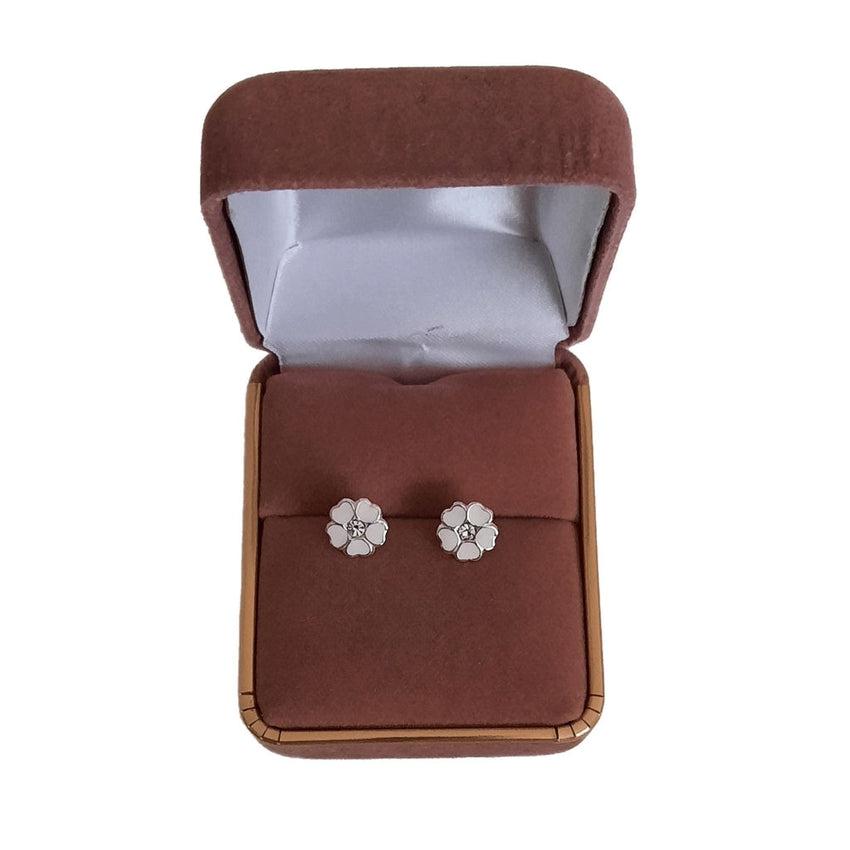 Crystal Stone Silver White Flower Earrings