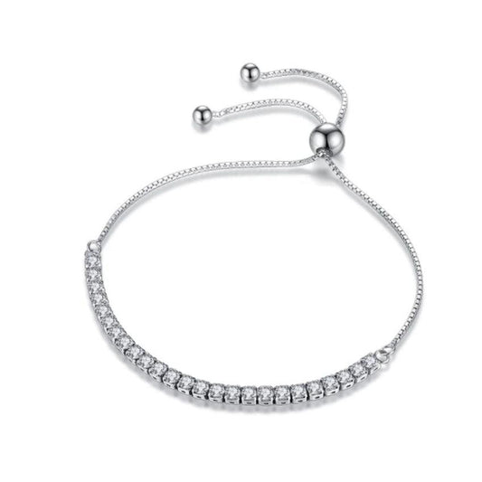 Cubic Zirconia Centre Half Tennis Silver Adjustable Bracelet