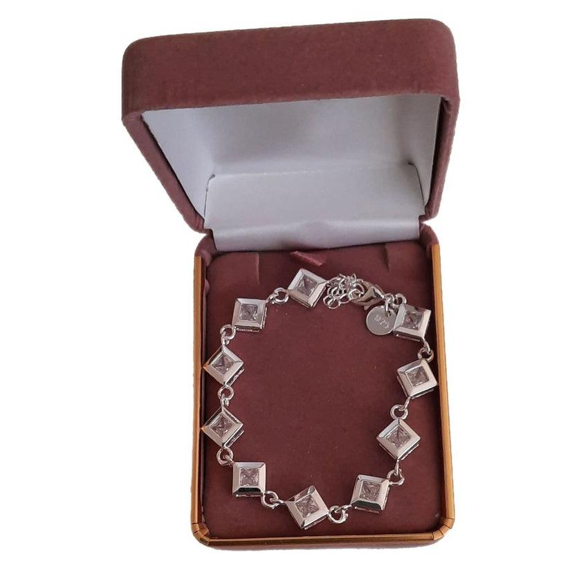 Cubic Zirconia Centre Square Link Adjustable Bracelet