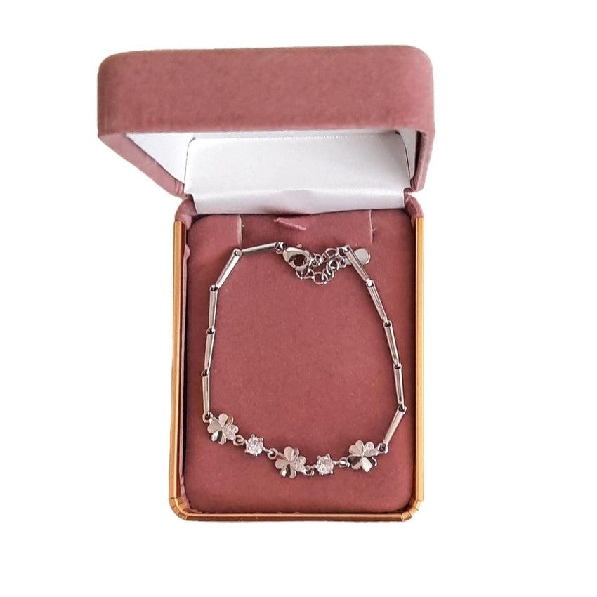 Cubic Zirconia Clover Silver Bracelet