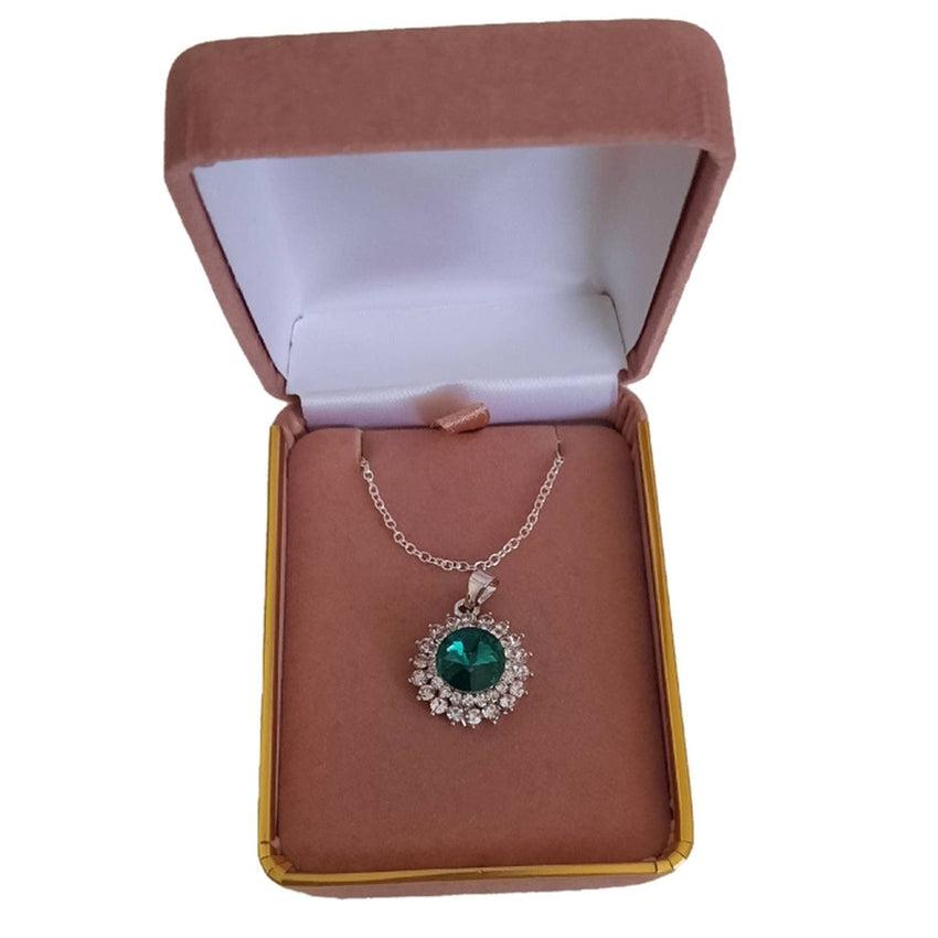 Cubic Zirconia Edged Green Centre Glass Stone Pendant