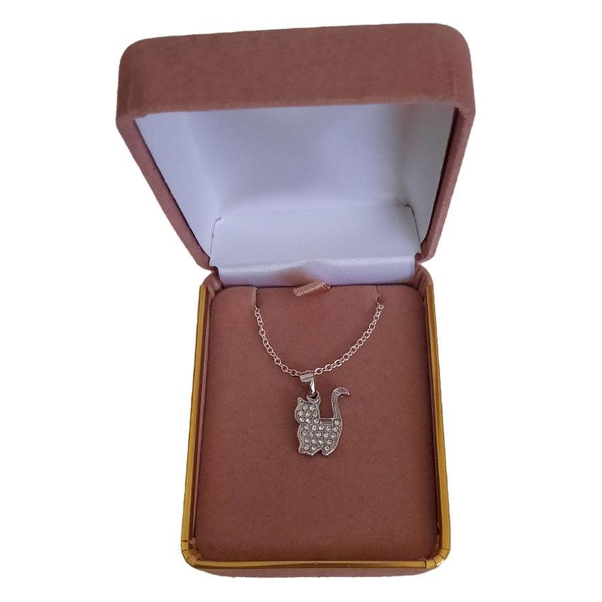 Cubic Zirconia Raised Tail Strolling Cat Pendant