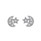 Cubic Zirconia Silver Half Moon And Star Earrings