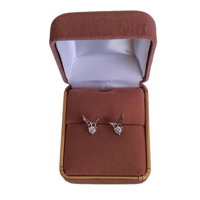 Cubic Zirconia Single Stone Angel Wing Earrings