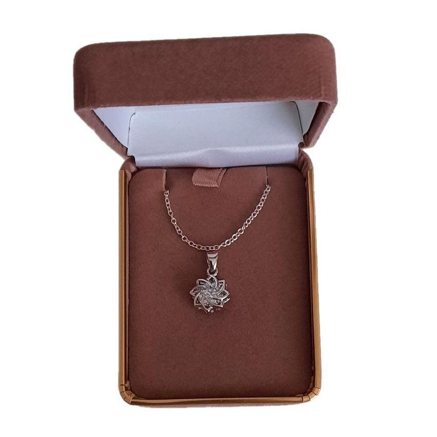 Cubic Zirconia Solitaire Stone Woven Star Silver Pendant