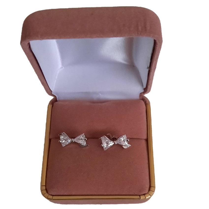 Cubic Zirconia Stone Bow Design Earrings