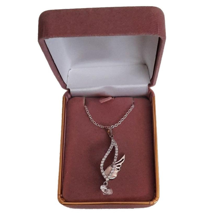 Cubic Zirconia Stone Drop Angel Wing Pendant