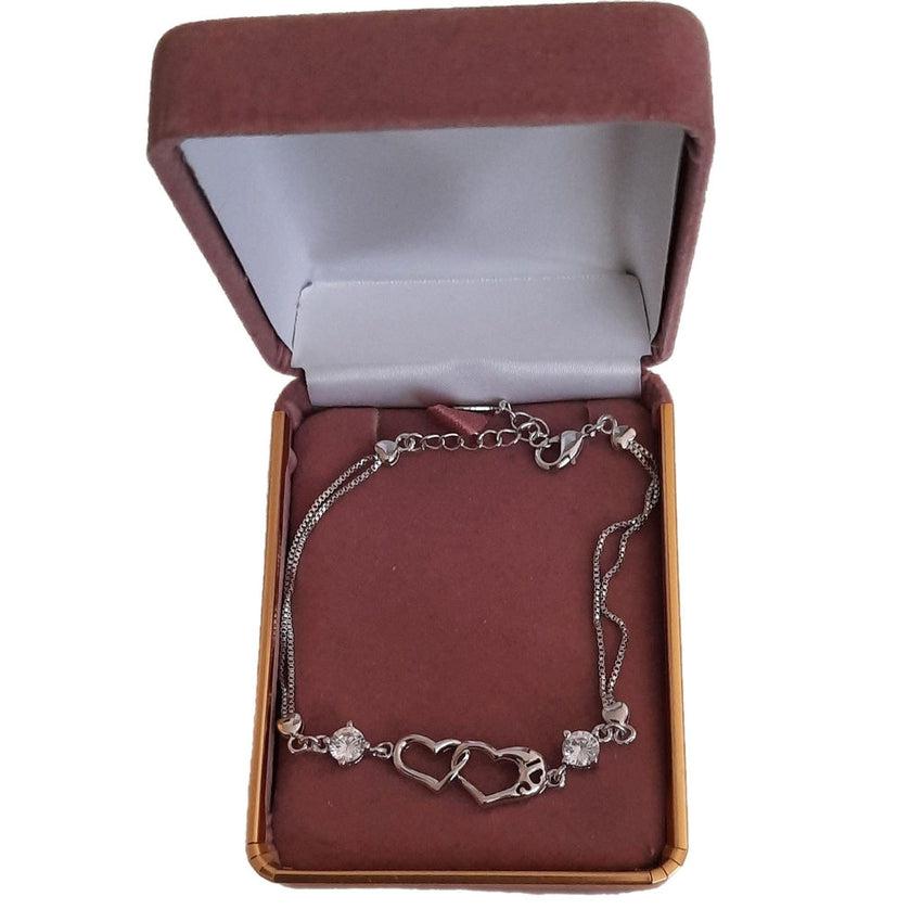 Cubic Zirconia Stone Set Heart Design Ladies Silver Bracelet