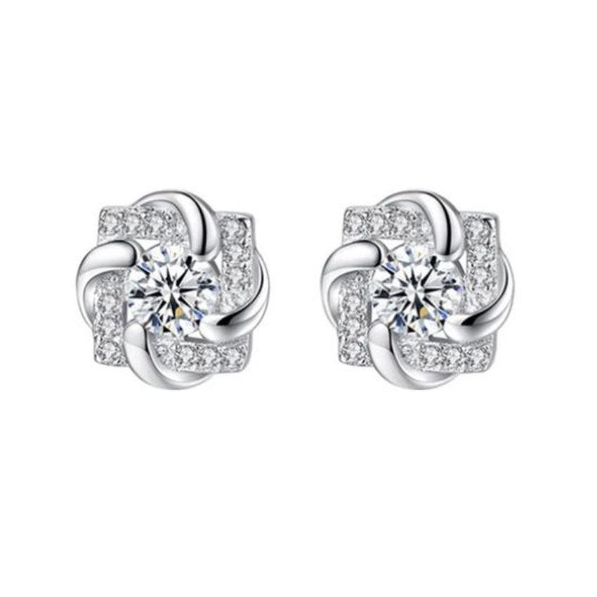 Cubic Zirconia Stud Swirl Edge Earrings