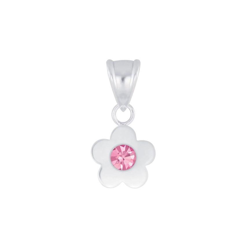 Cubic Zirconia Pink Flower Silver Necklace