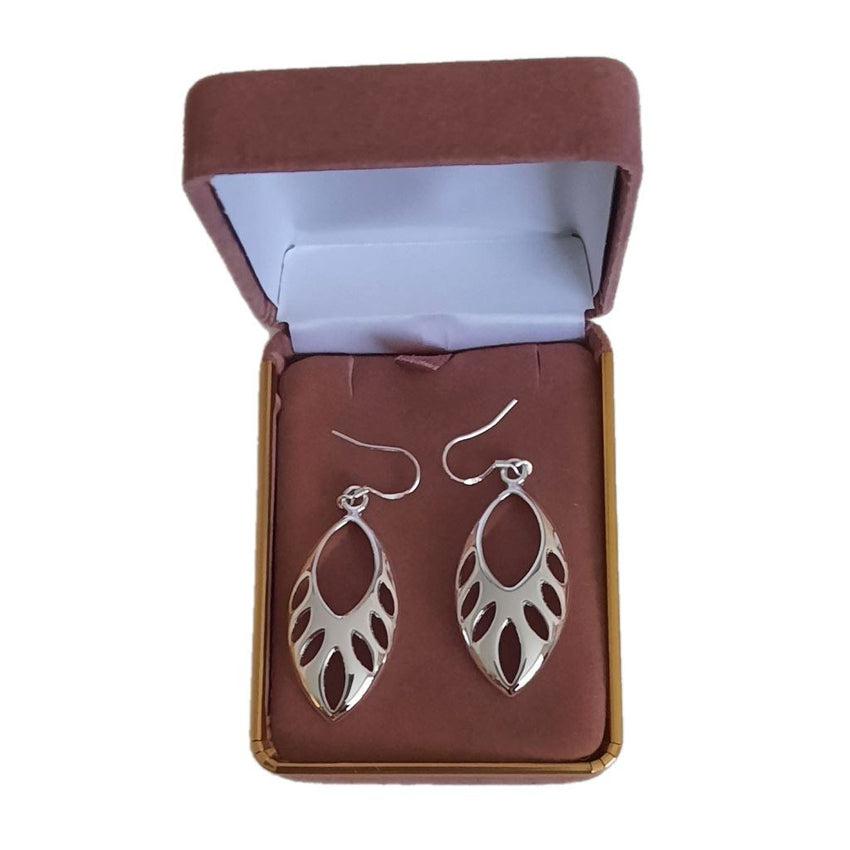 Cut Out Silver Leaf Effect Earrings On Silver Hook Stem