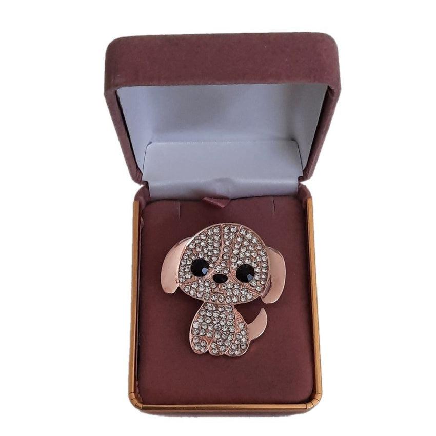 Cute Crystal Dog Brooch