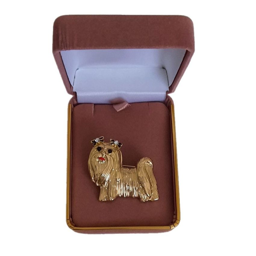 Cute Yorkie Dog Gold Brooch(2)