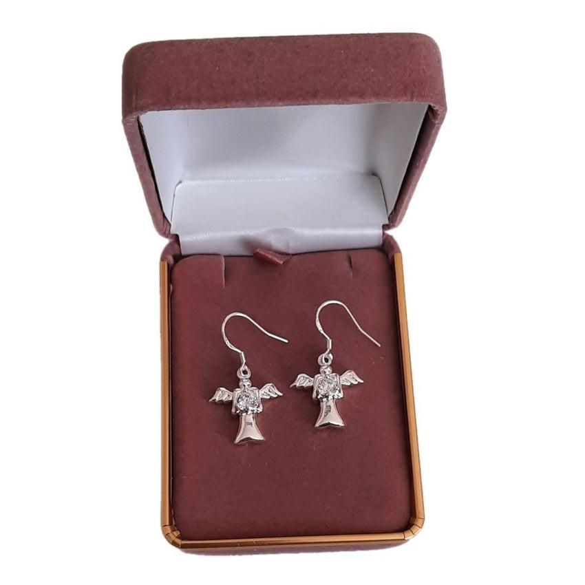 Dangly Cubic Zirconia Centre Sterling Silver Angel Earrings