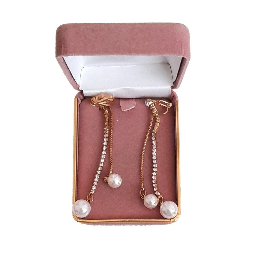 Dangly Diamante And Gold Clip On Earrings