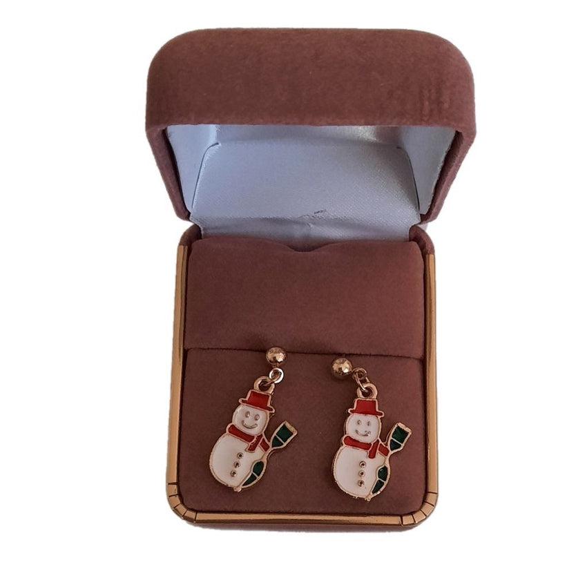 Dangly White Snowman Christmas Earrings