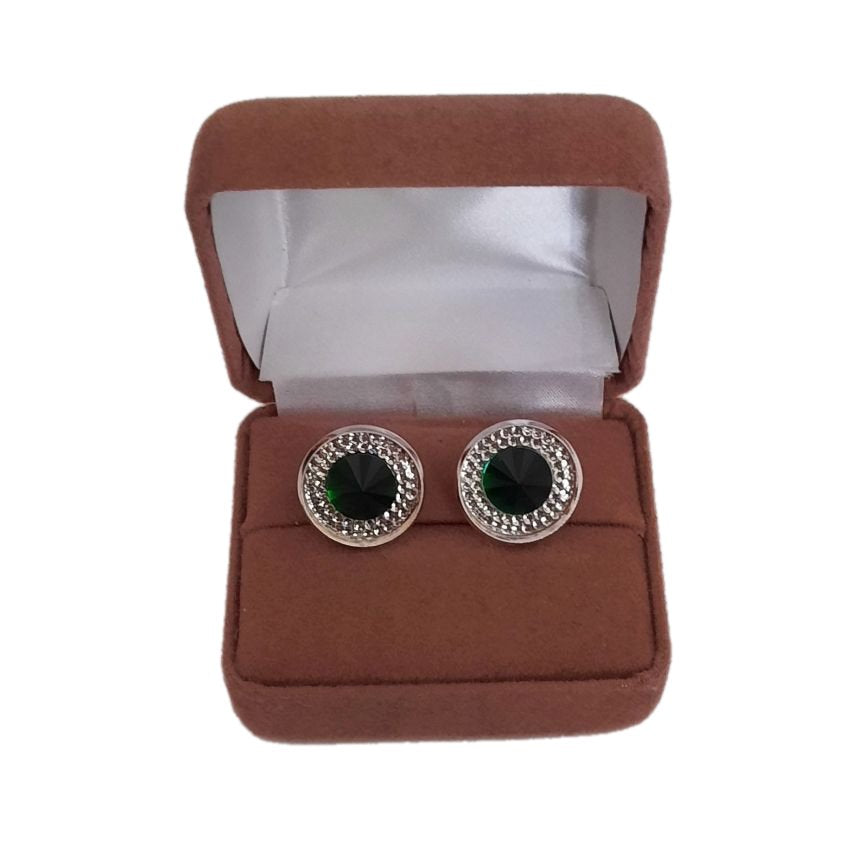 Dark Green Button Clip On Earrings(2)