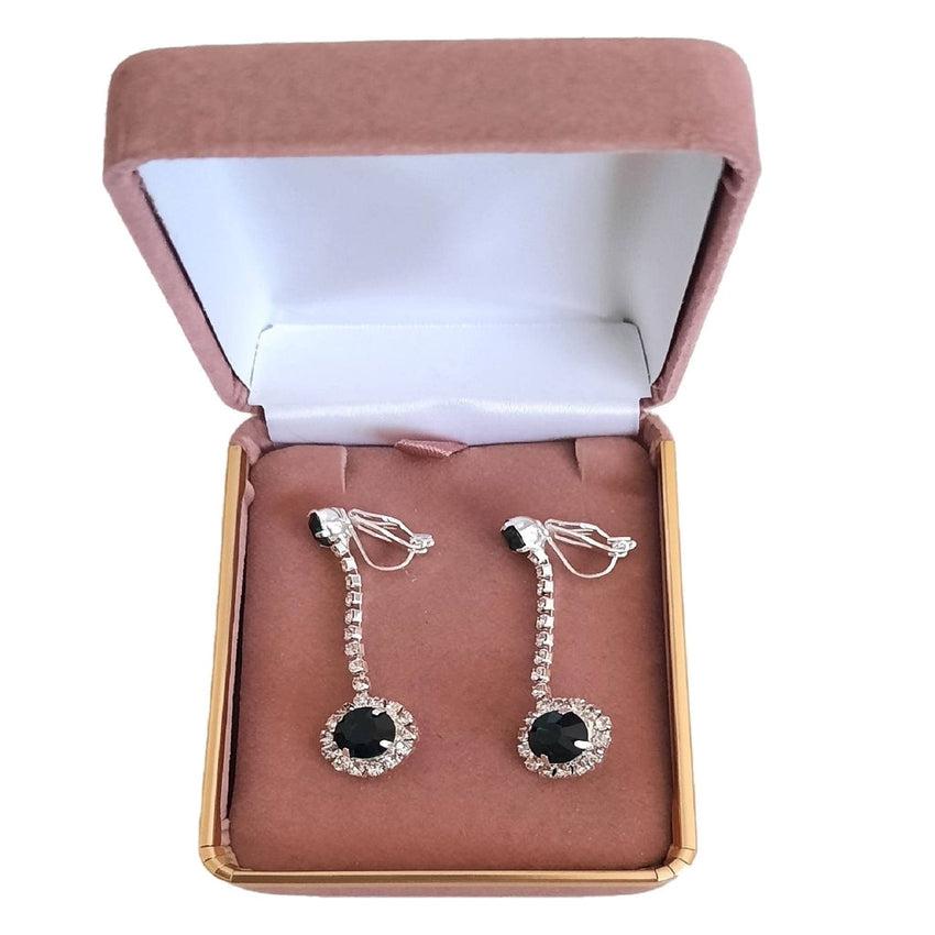 Dark Green Crystal Drop Clip On Earrings