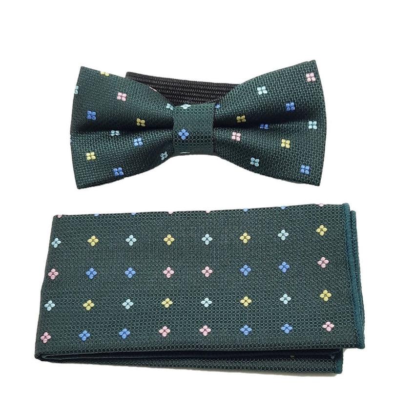 Dark Green Embroidered Adjustable Boys Bow Tie Set