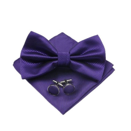 Dark Purple Criss Cross Cufflinks Bow Tie And Hanky Set