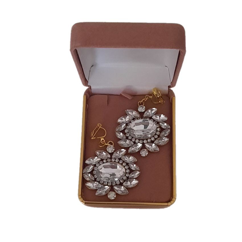 Decorated Mirror Gold Clip On Earrings(2)