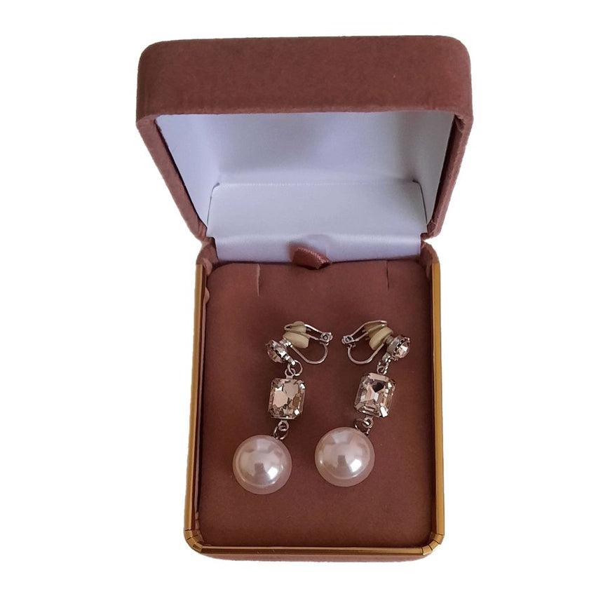 Diamante And Pearl Drop Clip On Earrings