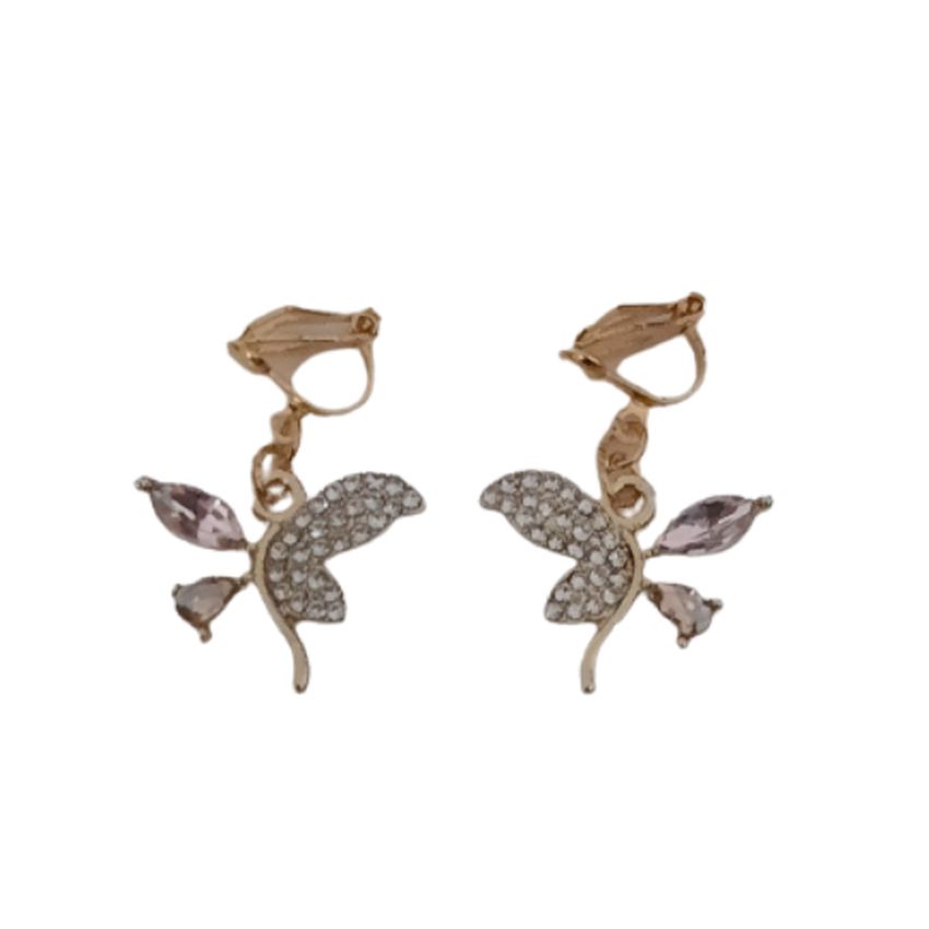 Diamante And Pink Butterfly Clip On Earrings